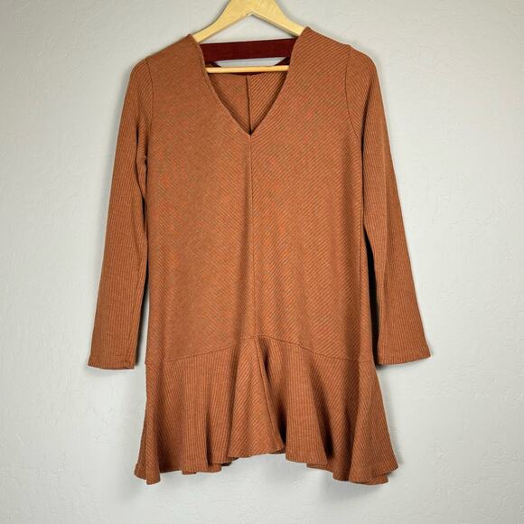 THML Anthro Women's Small Burnt Orange Soft Flowy Long Sleeve Sweater Ruffle - Picture 13 of 13